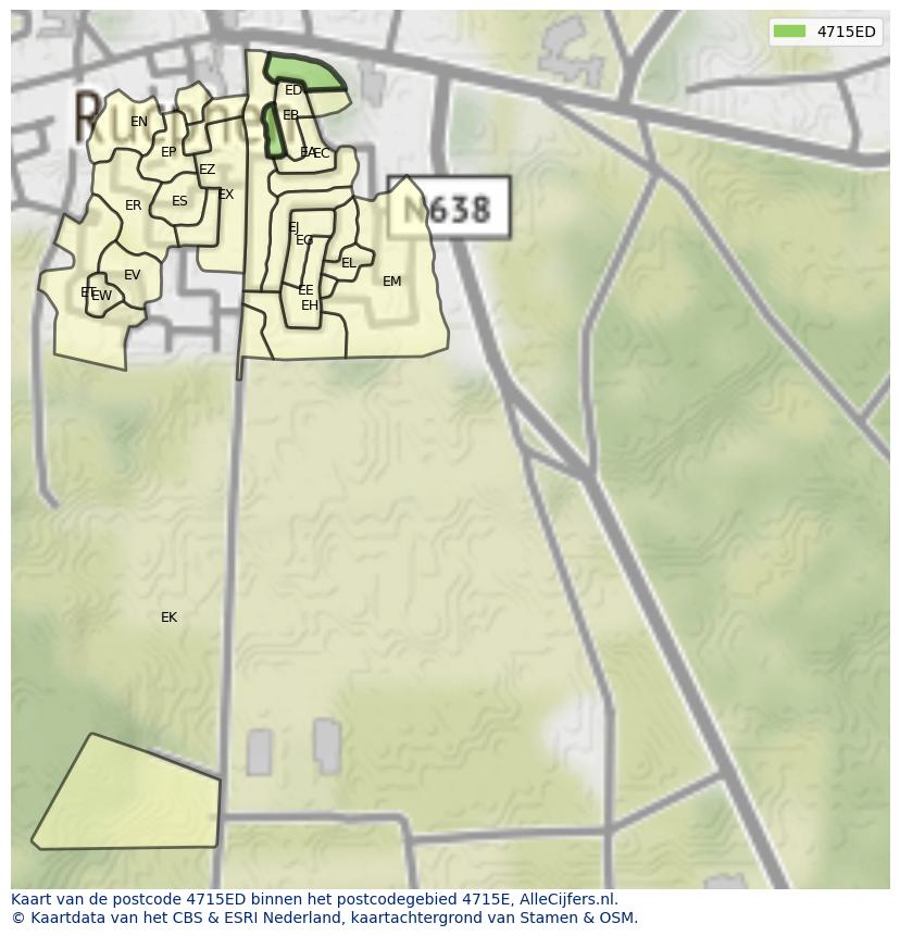 Afbeelding van het postcodegebied 4715 ED op de kaart.