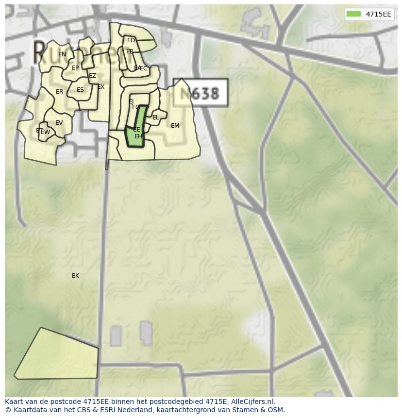Afbeelding van het postcodegebied 4715 EE op de kaart.