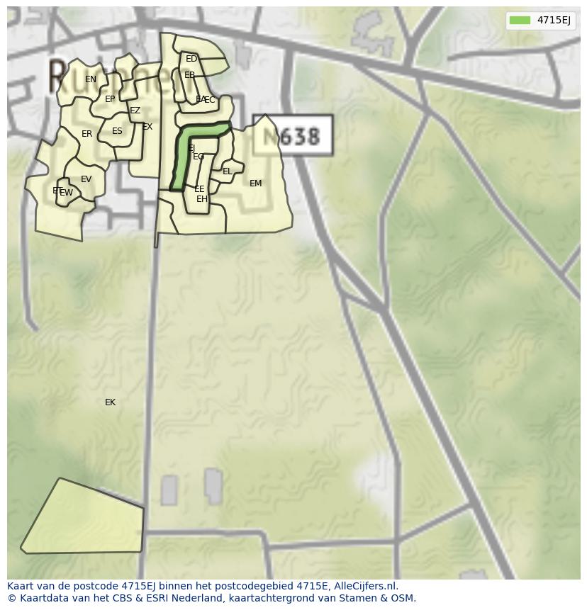 Afbeelding van het postcodegebied 4715 EJ op de kaart.