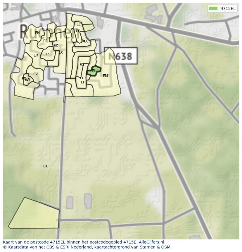 Afbeelding van het postcodegebied 4715 EL op de kaart.