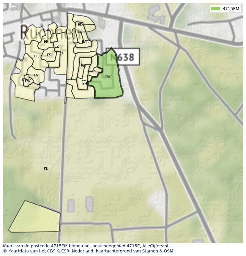 Afbeelding van het postcodegebied 4715 EM op de kaart.