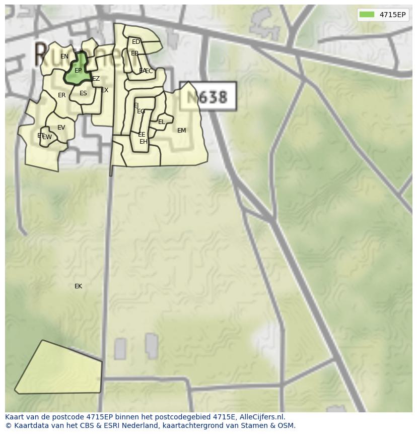 Afbeelding van het postcodegebied 4715 EP op de kaart.
