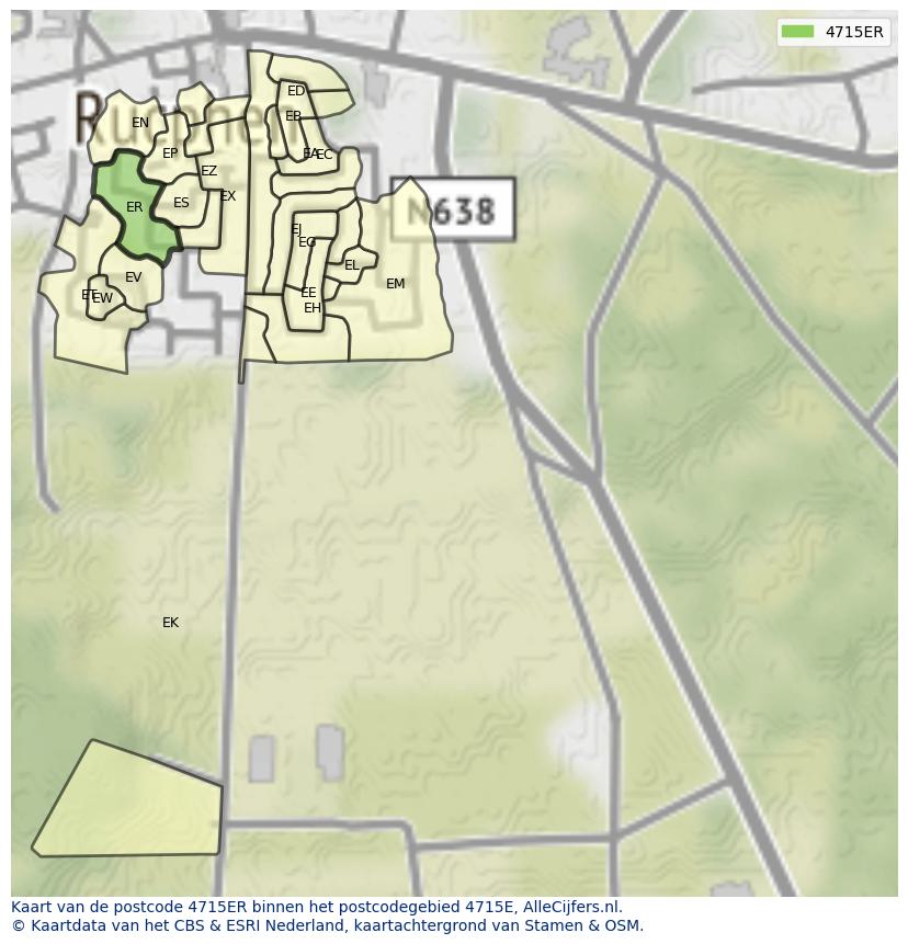 Afbeelding van het postcodegebied 4715 ER op de kaart.