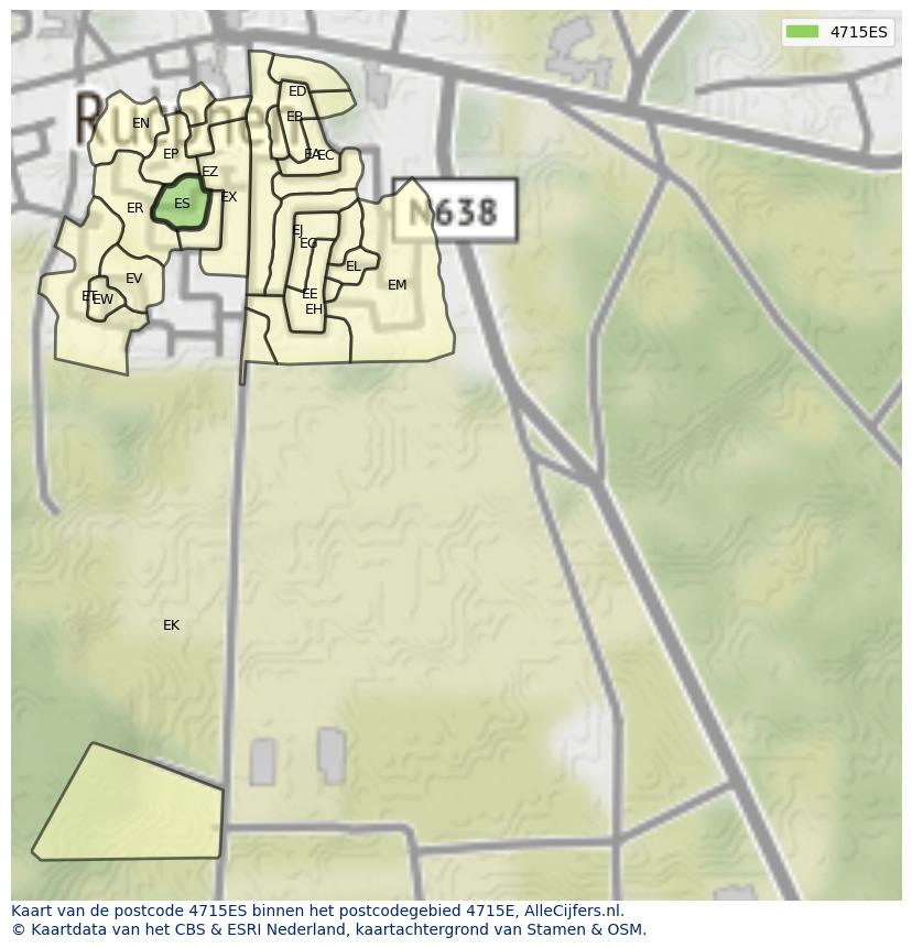 Afbeelding van het postcodegebied 4715 ES op de kaart.