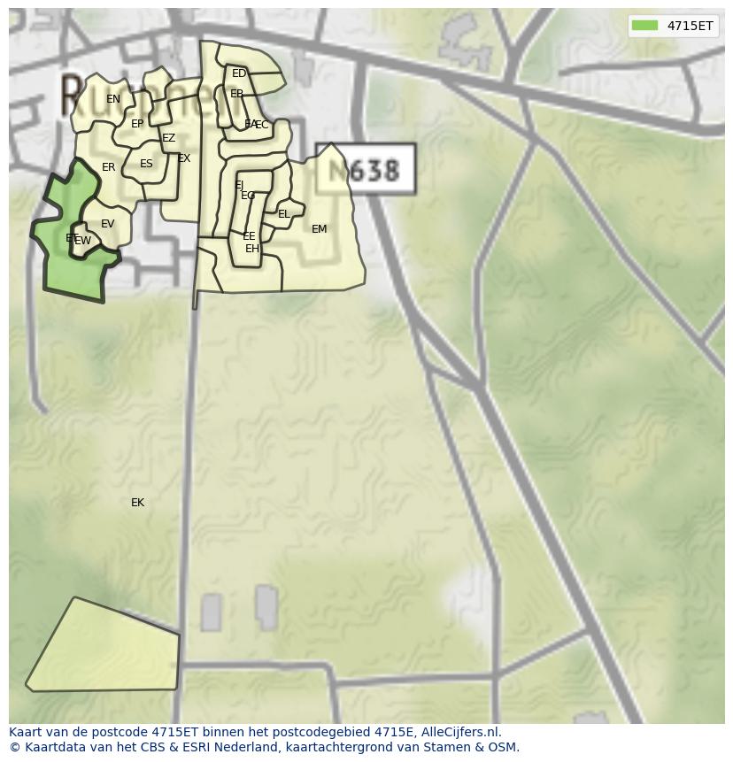 Afbeelding van het postcodegebied 4715 ET op de kaart.