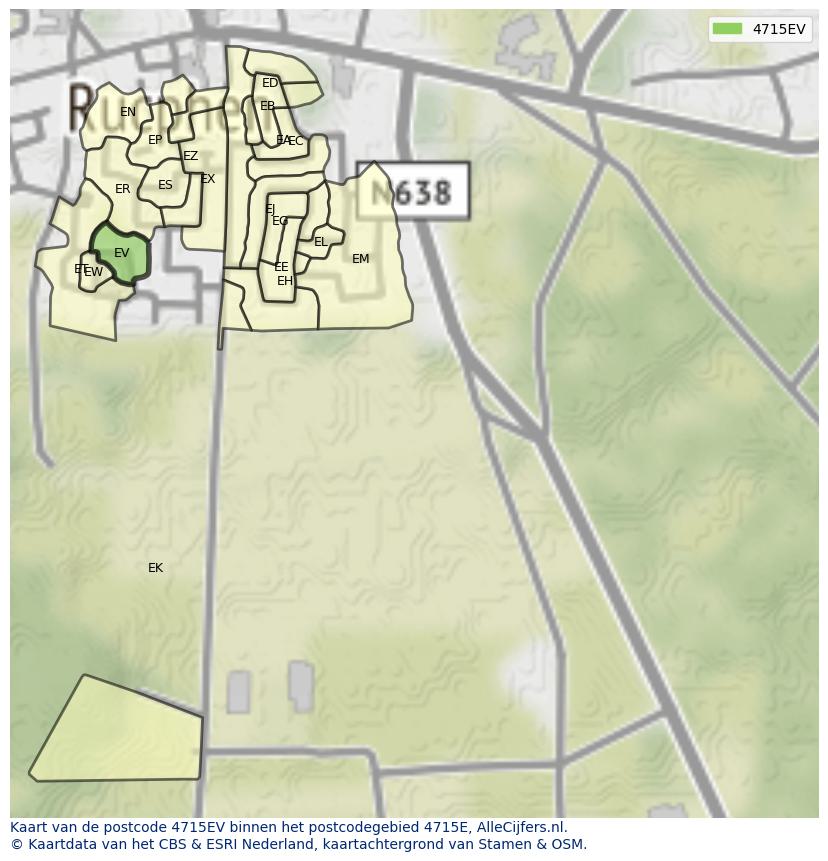 Afbeelding van het postcodegebied 4715 EV op de kaart.