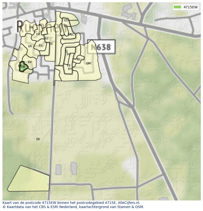 Afbeelding van het postcodegebied 4715 EW op de kaart.