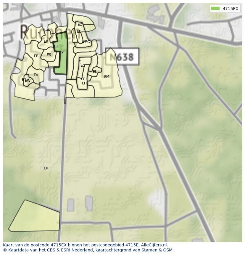 Afbeelding van het postcodegebied 4715 EX op de kaart.