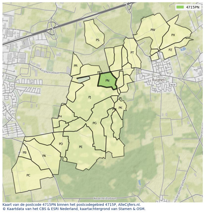 Afbeelding van het postcodegebied 4715 PN op de kaart.