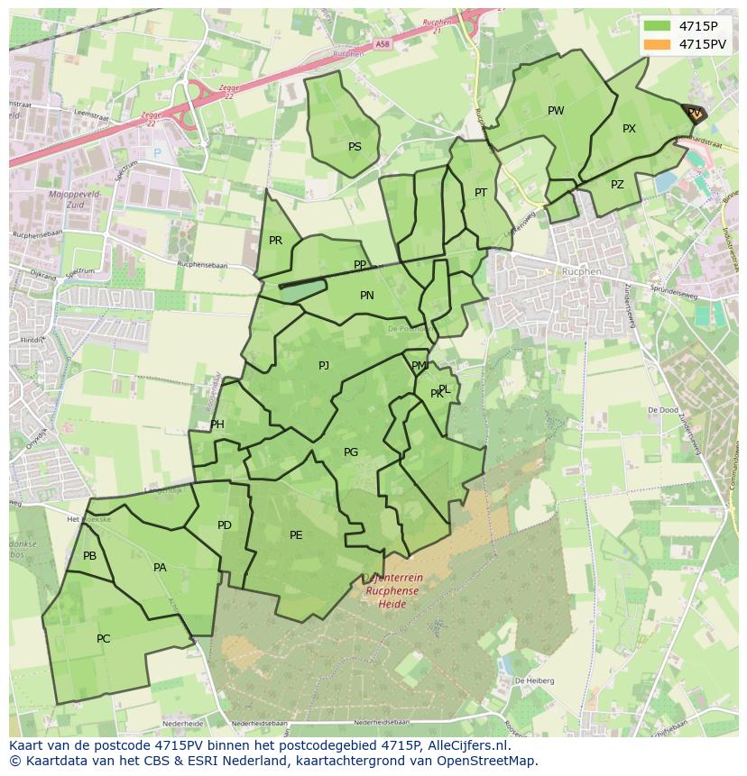 Afbeelding van het postcodegebied 4715 PV op de kaart.