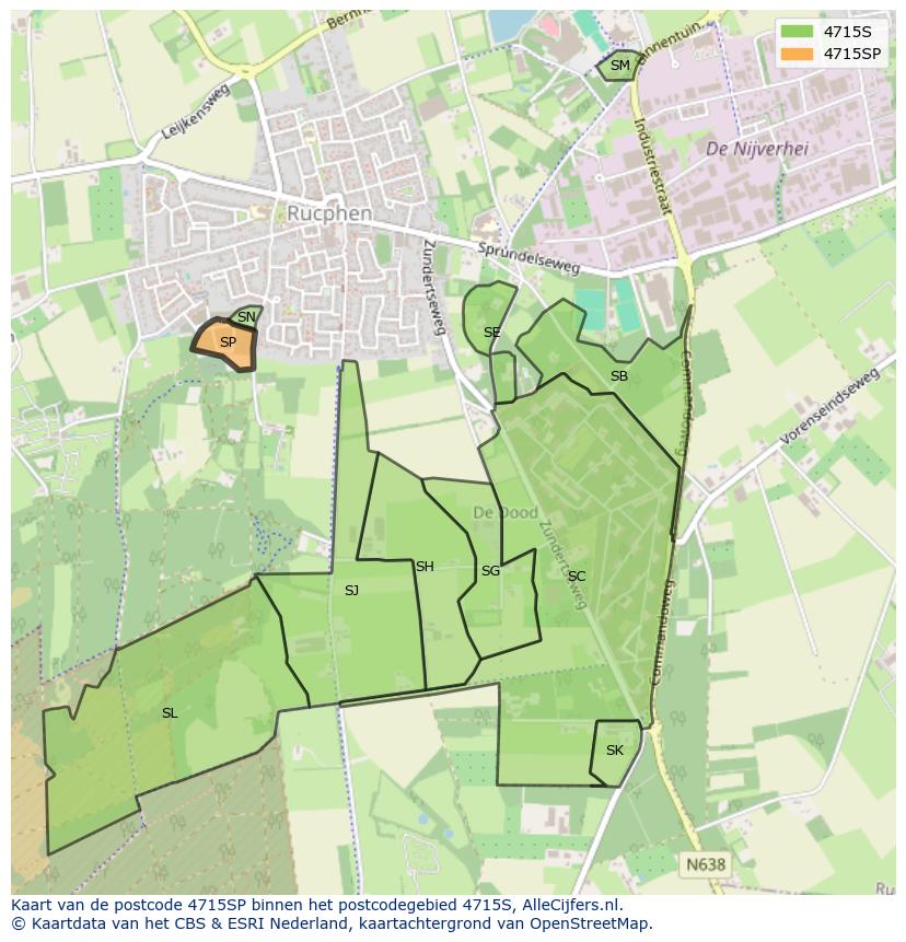 Afbeelding van het postcodegebied 4715 SP op de kaart.