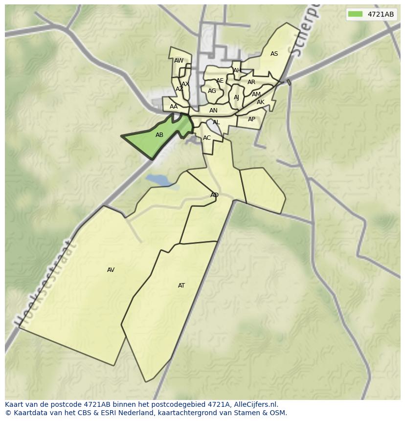 Afbeelding van het postcodegebied 4721 AB op de kaart.