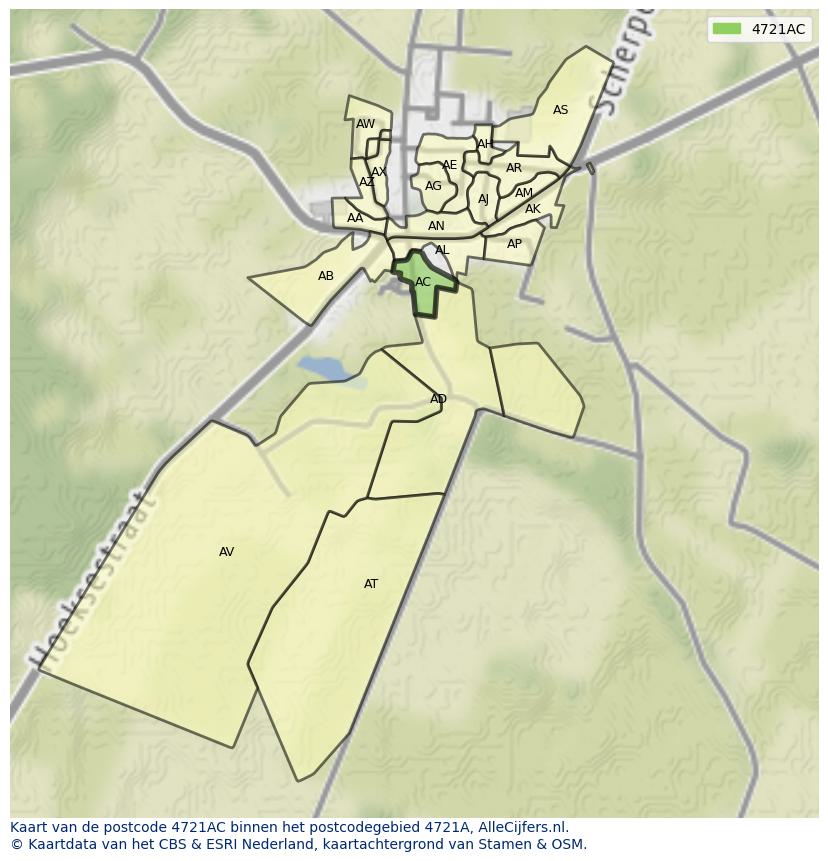 Afbeelding van het postcodegebied 4721 AC op de kaart.