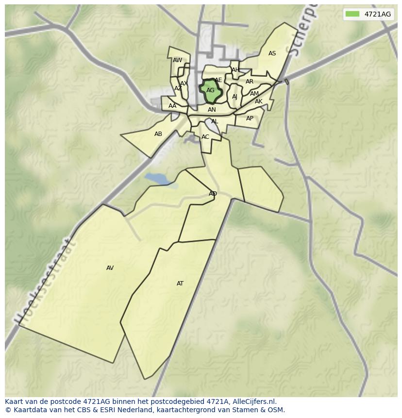 Afbeelding van het postcodegebied 4721 AG op de kaart.