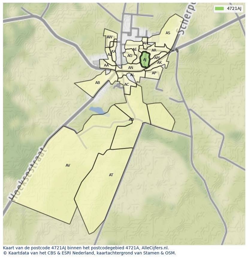 Afbeelding van het postcodegebied 4721 AJ op de kaart.