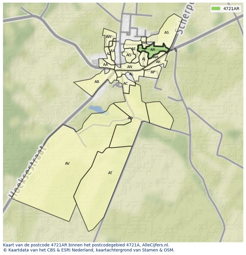 Afbeelding van het postcodegebied 4721 AR op de kaart.