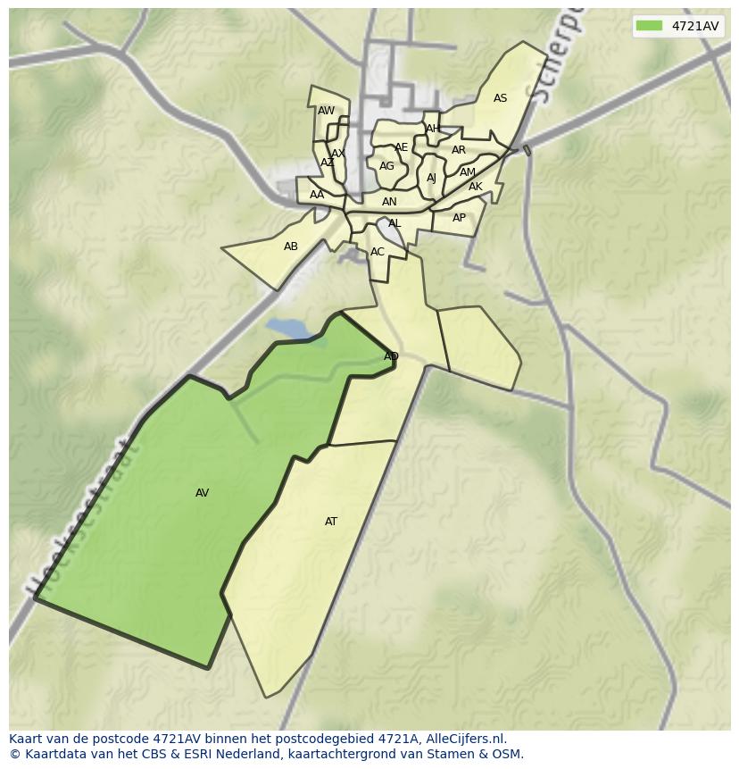 Afbeelding van het postcodegebied 4721 AV op de kaart.