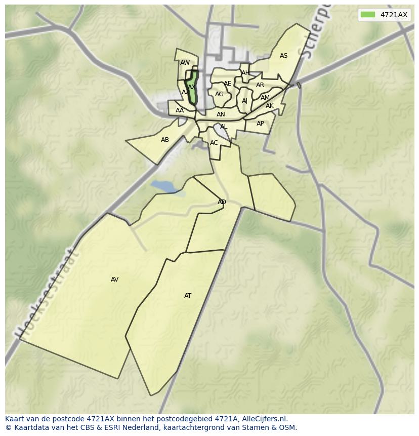 Afbeelding van het postcodegebied 4721 AX op de kaart.
