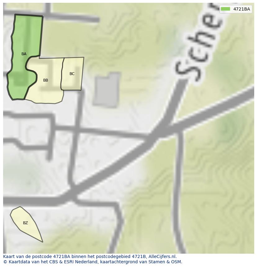 Afbeelding van het postcodegebied 4721 BA op de kaart.