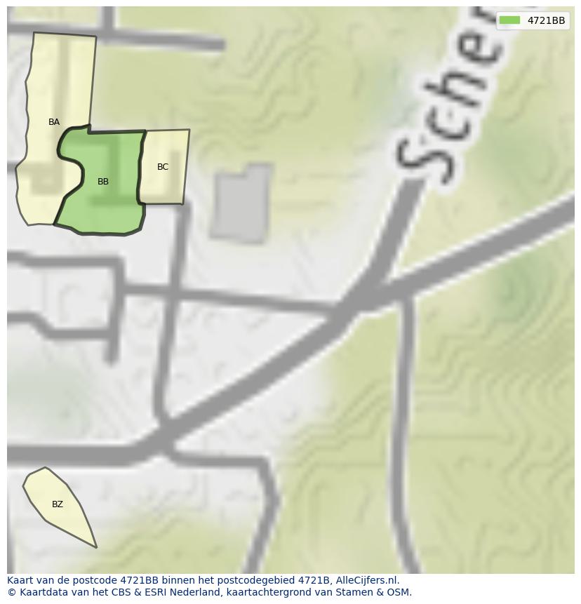 Afbeelding van het postcodegebied 4721 BB op de kaart.