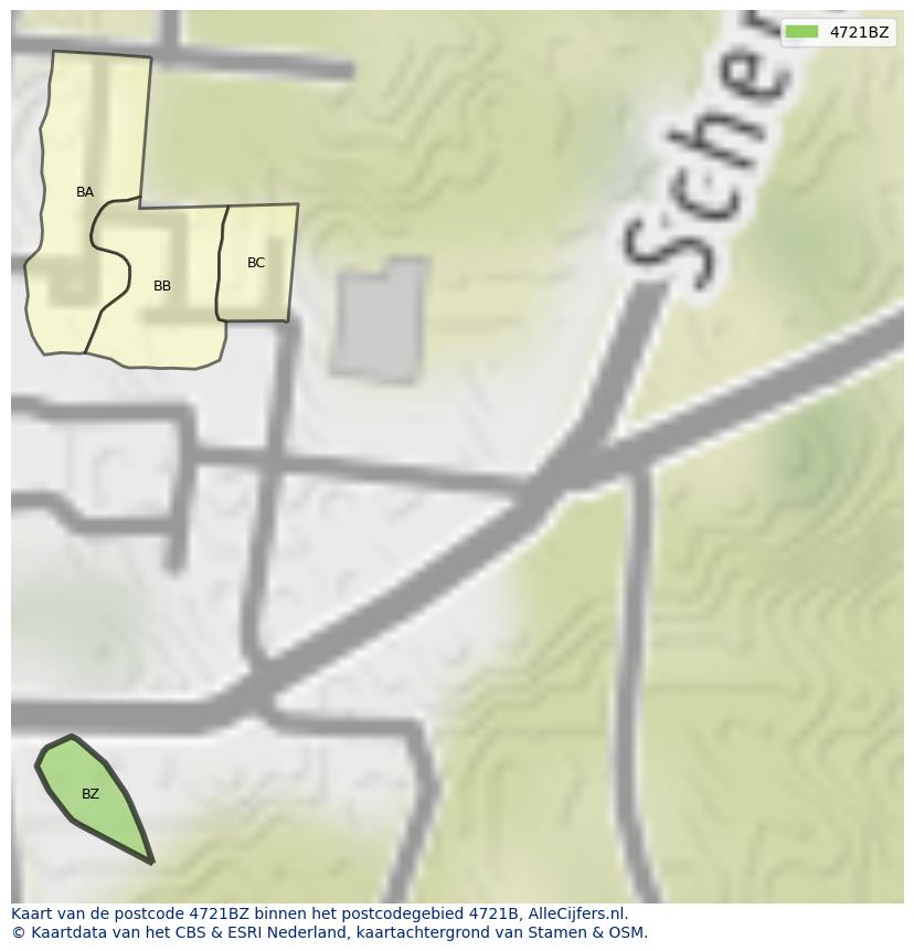 Afbeelding van het postcodegebied 4721 BZ op de kaart.