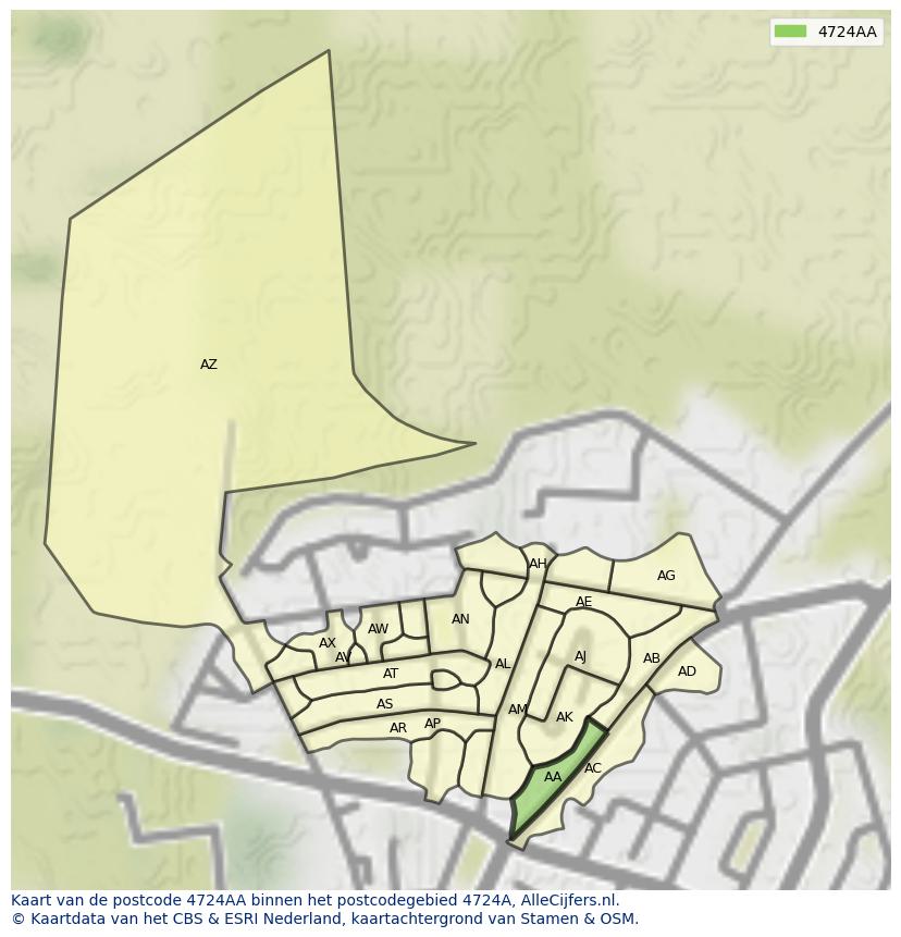 Afbeelding van het postcodegebied 4724 AA op de kaart.
