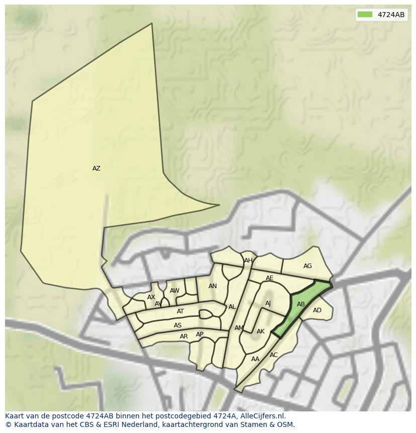 Afbeelding van het postcodegebied 4724 AB op de kaart.