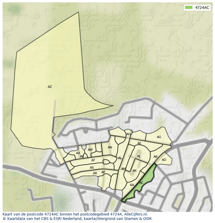 Afbeelding van het postcodegebied 4724 AC op de kaart.