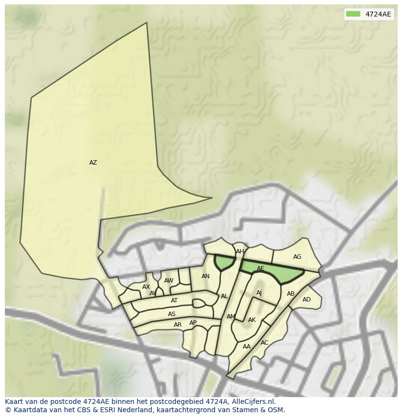 Afbeelding van het postcodegebied 4724 AE op de kaart.