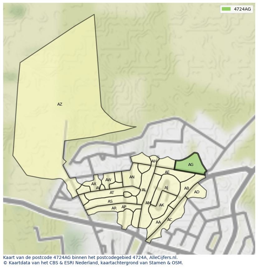 Afbeelding van het postcodegebied 4724 AG op de kaart.
