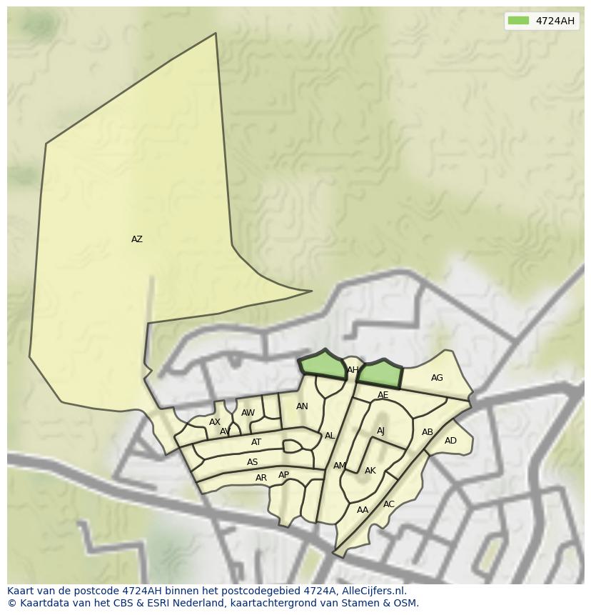 Afbeelding van het postcodegebied 4724 AH op de kaart.