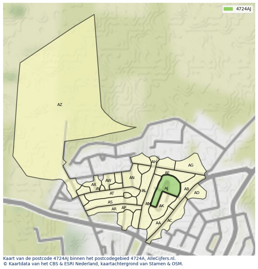 Afbeelding van het postcodegebied 4724 AJ op de kaart.