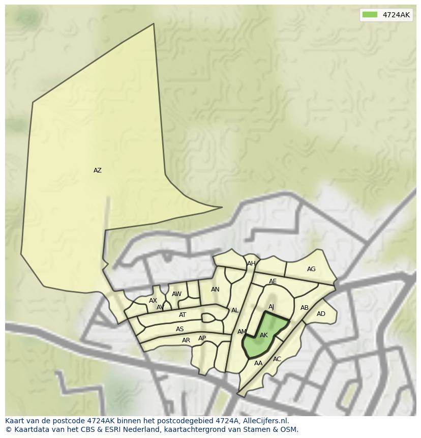 Afbeelding van het postcodegebied 4724 AK op de kaart.