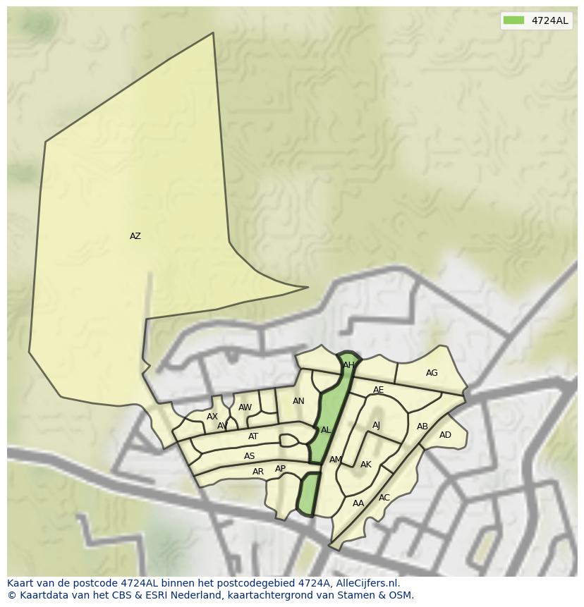 Afbeelding van het postcodegebied 4724 AL op de kaart.