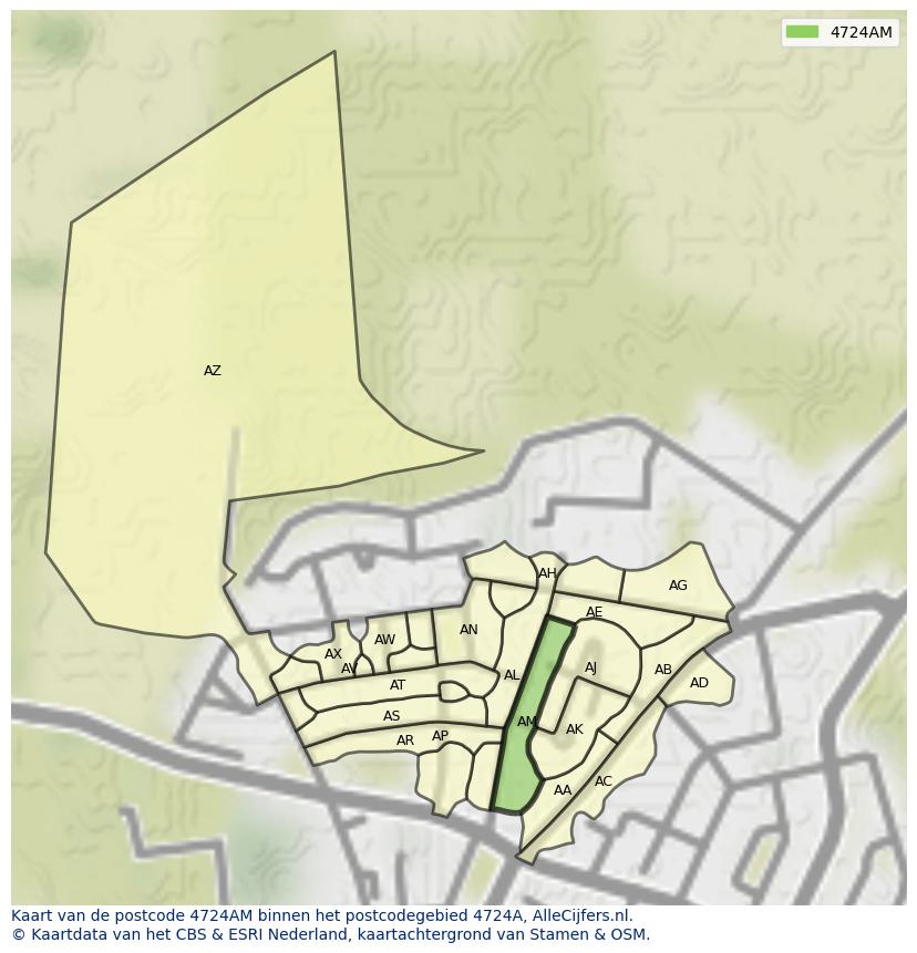 Afbeelding van het postcodegebied 4724 AM op de kaart.