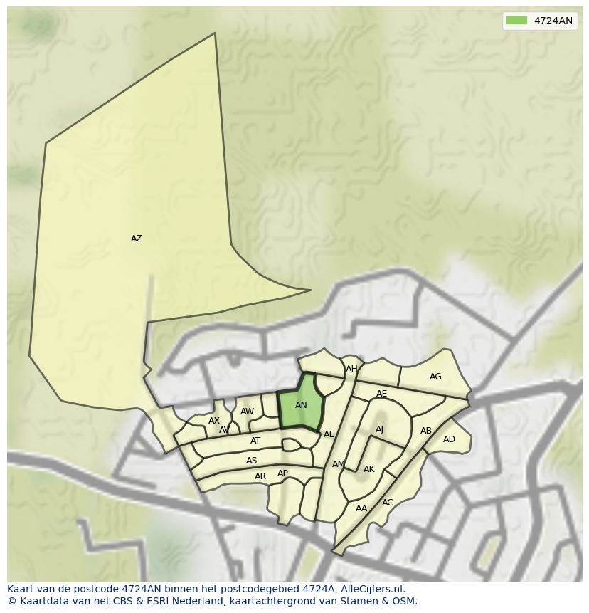 Afbeelding van het postcodegebied 4724 AN op de kaart.