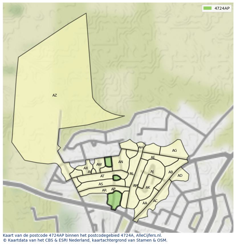 Afbeelding van het postcodegebied 4724 AP op de kaart.