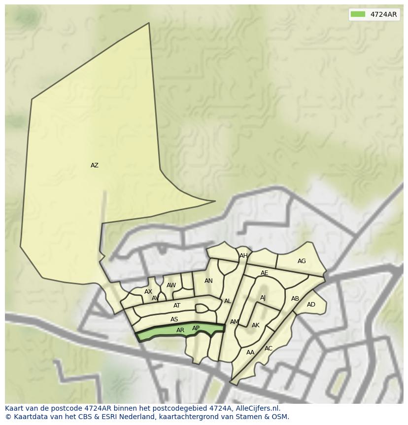 Afbeelding van het postcodegebied 4724 AR op de kaart.