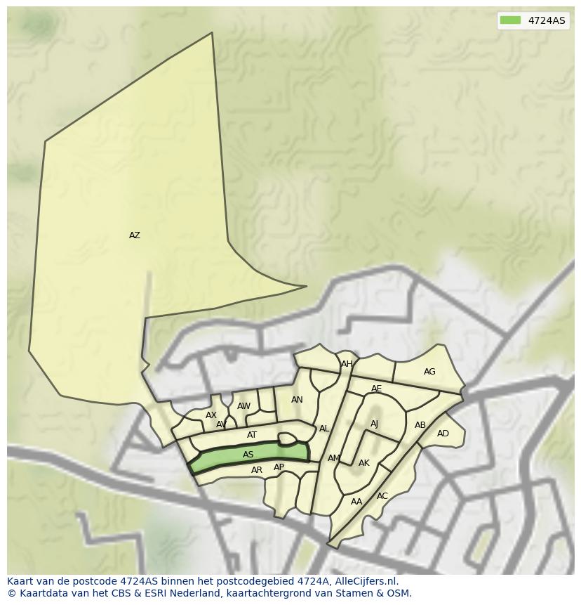 Afbeelding van het postcodegebied 4724 AS op de kaart.