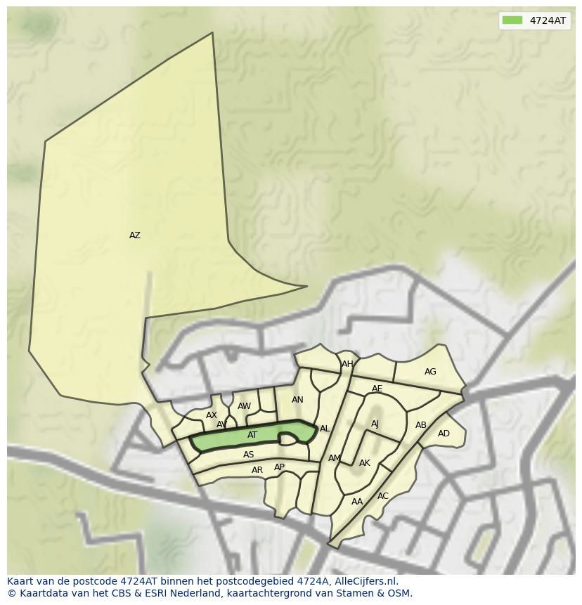 Afbeelding van het postcodegebied 4724 AT op de kaart.