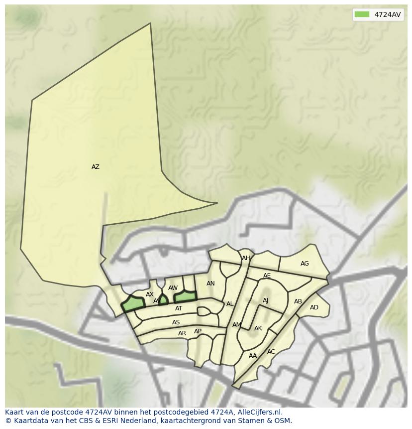 Afbeelding van het postcodegebied 4724 AV op de kaart.