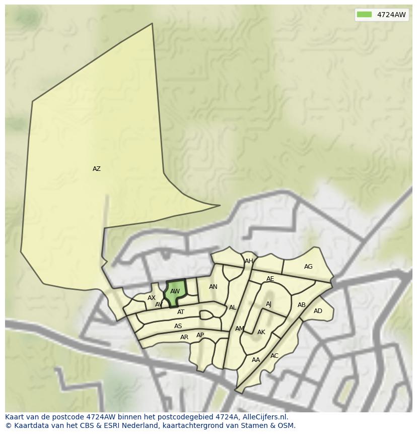 Afbeelding van het postcodegebied 4724 AW op de kaart.