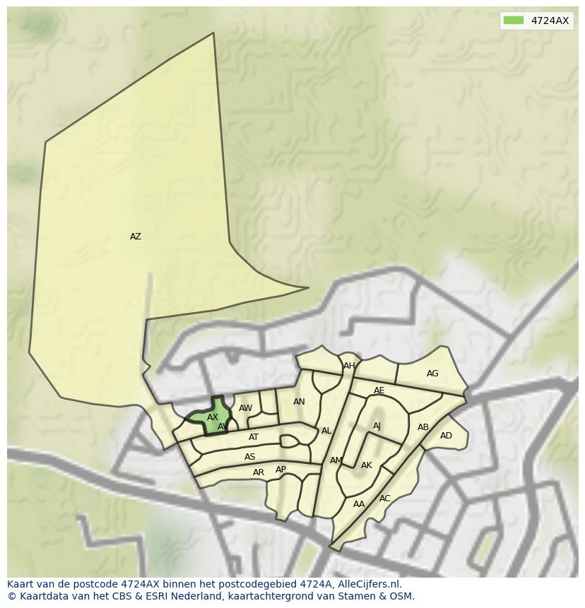 Afbeelding van het postcodegebied 4724 AX op de kaart.