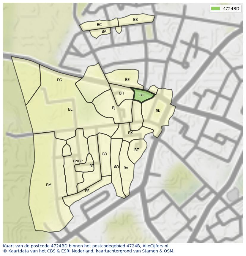 Afbeelding van het postcodegebied 4724 BD op de kaart.