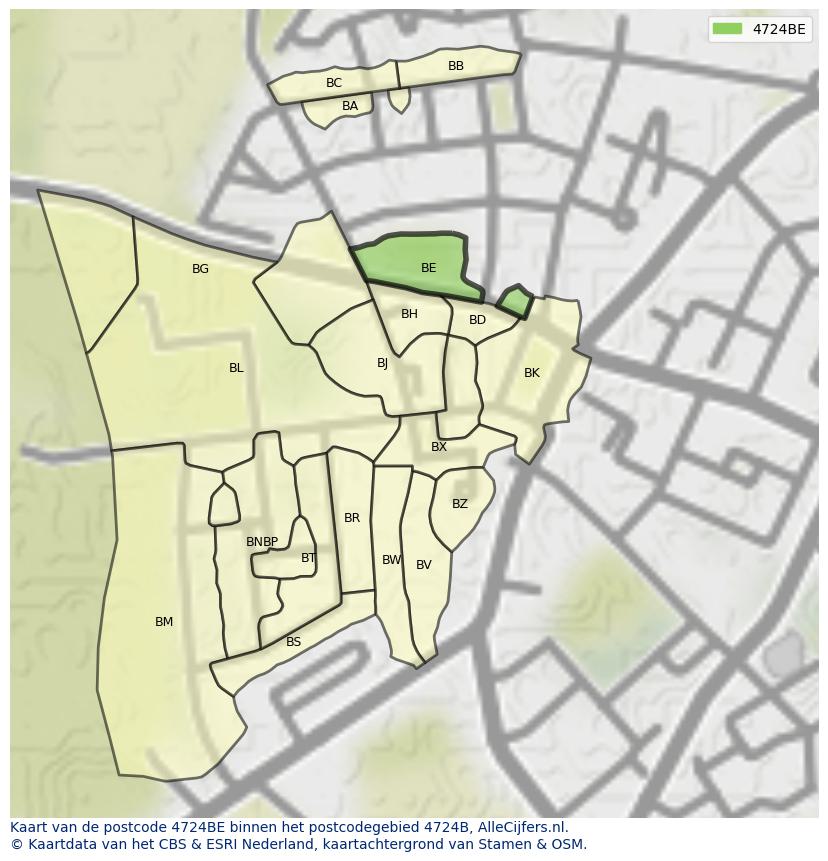 Afbeelding van het postcodegebied 4724 BE op de kaart.