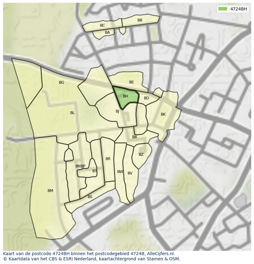 Afbeelding van het postcodegebied 4724 BH op de kaart.