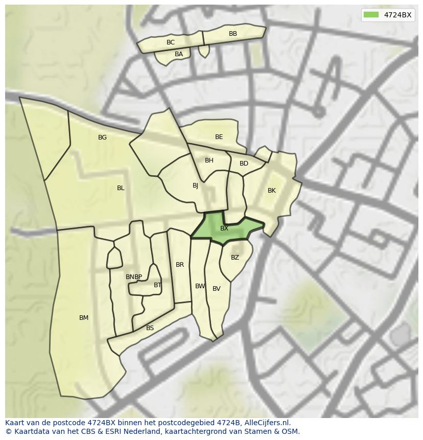 Afbeelding van het postcodegebied 4724 BX op de kaart.