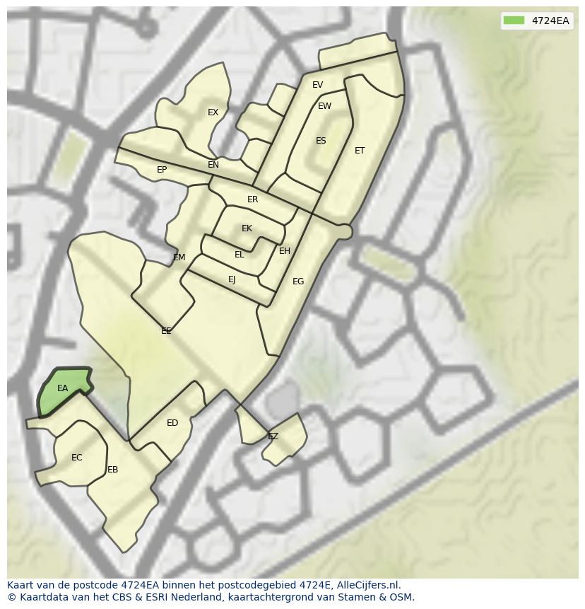 Afbeelding van het postcodegebied 4724 EA op de kaart.