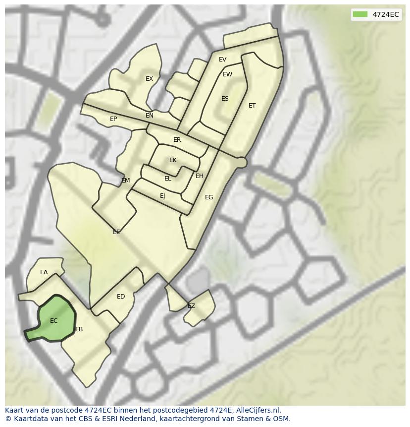 Afbeelding van het postcodegebied 4724 EC op de kaart.