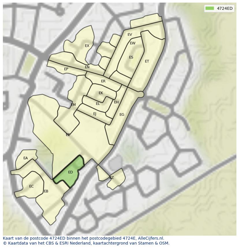 Afbeelding van het postcodegebied 4724 ED op de kaart.